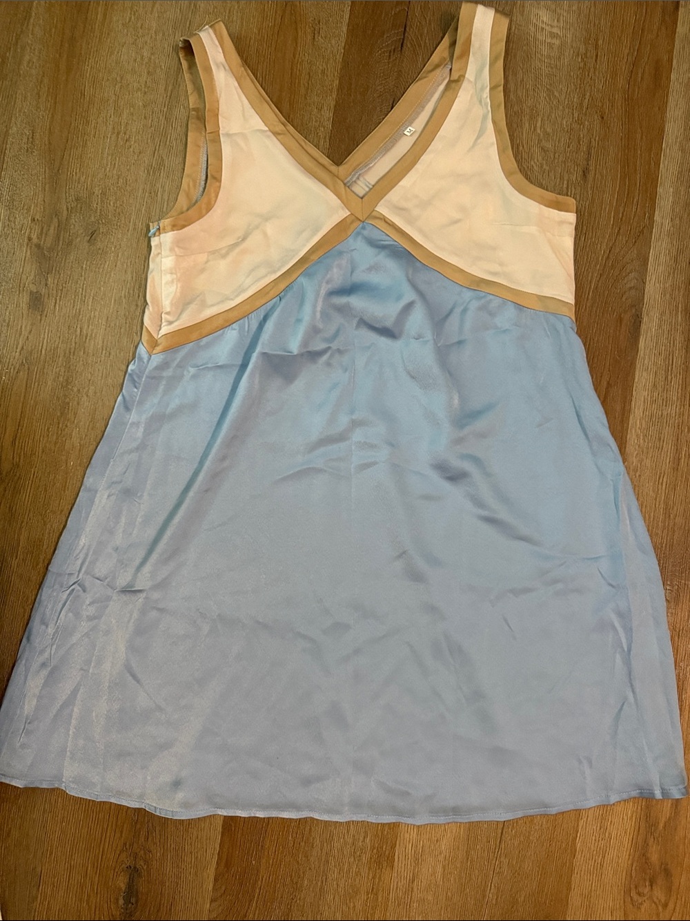 Source Unknown Blue & Cream V-Neck Colorblock Mini Dress